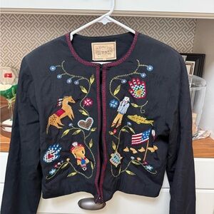 Vintage Double D Ranchware- Black Embroidered Jacket with Colorful Designs
